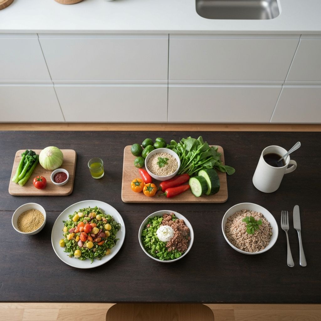 Terveellinen ateria pöydällä